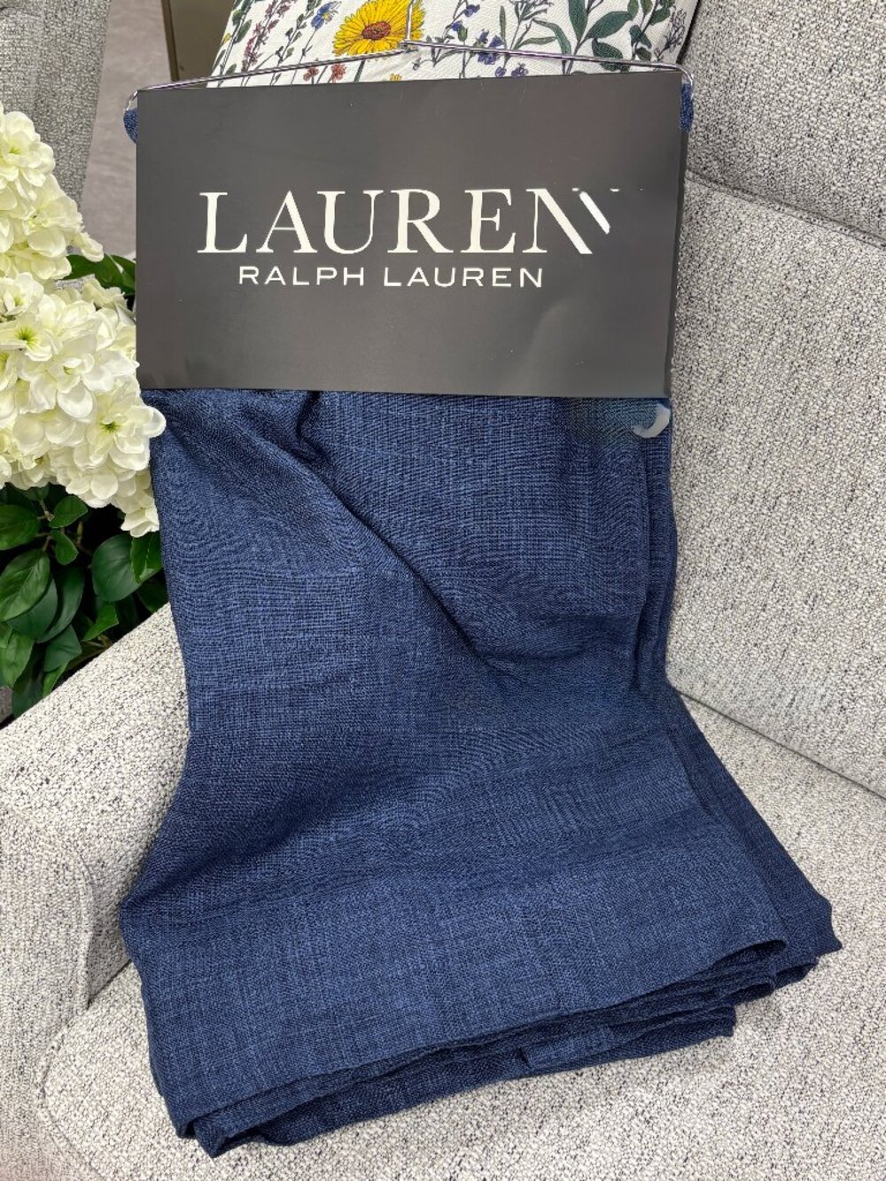 Ralph Lauren Curtains 2 Window Panels 54" x 108" Indigo Blue Back Tab Rod Pocket